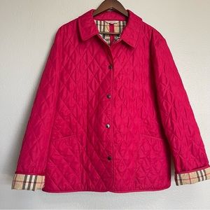 Burberry London Barn Coat Pink Diamond Quilted Nova Check  Snap Authenticated M